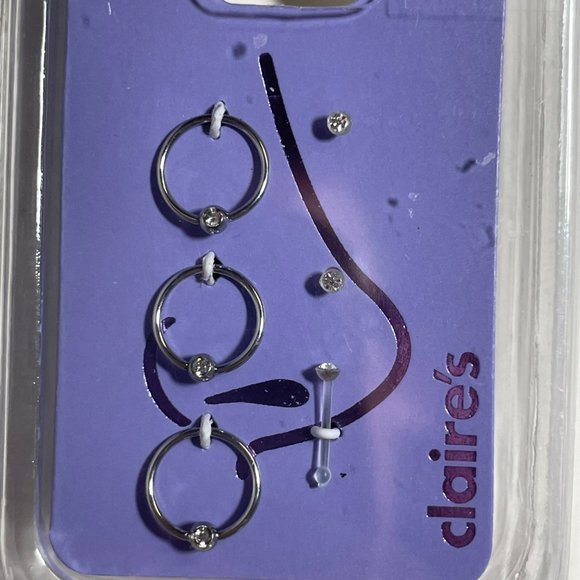 New set of 6 stainless steel Crystal nose rings and retainers - Picture 3 of 5